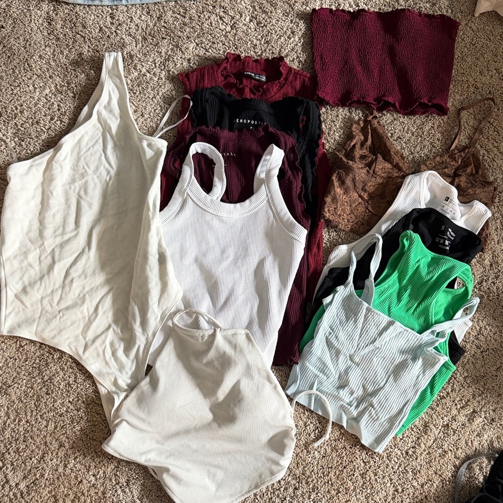 Mixed Ribbed Tank & Tube Top Bundle - White, Burgundy, Green, Black